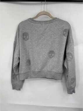 Olive &‎ Oak Sherpa Skull Cropped Sweatshirt Women Small Silver Skater Goth